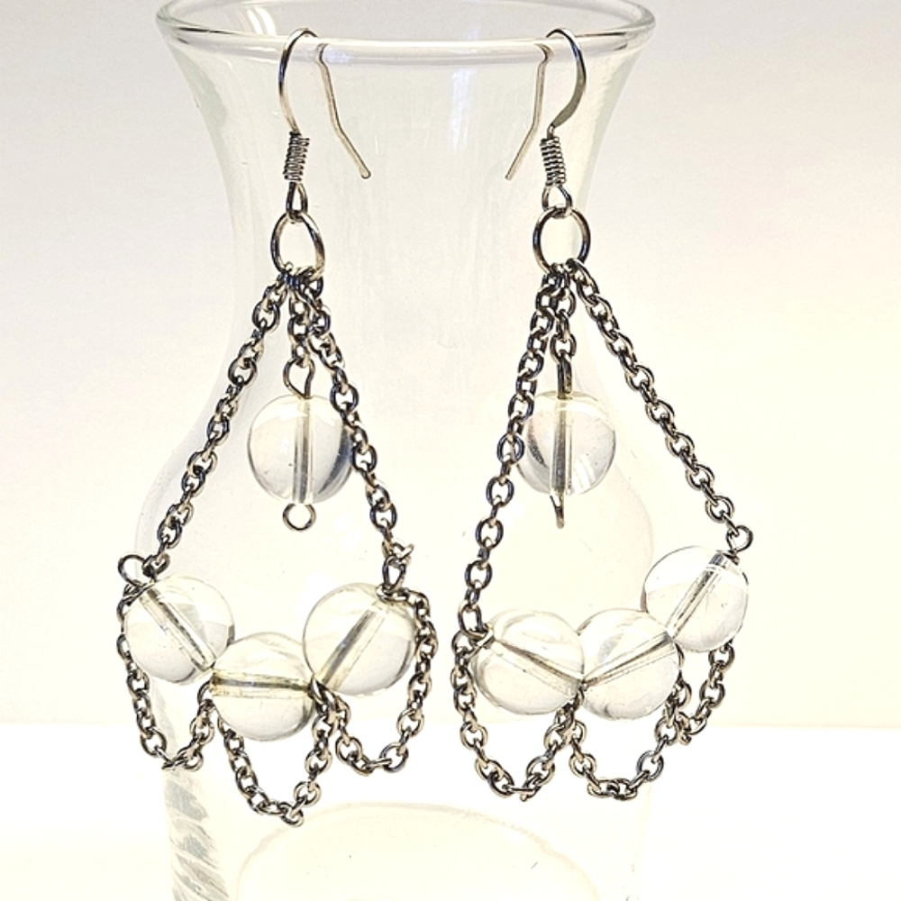 Clear Glass Beaded Earrings